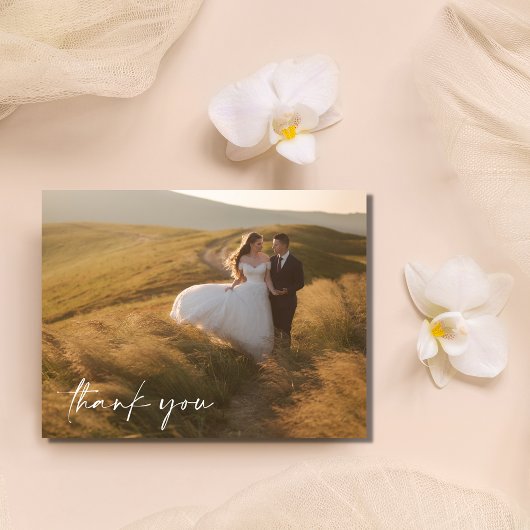 Elegantes Script Budget Foto Hochzeit Vielen Dank Postkarte