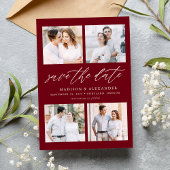 Elegantes Script Burgundy 4 Foto Collage Save The Date