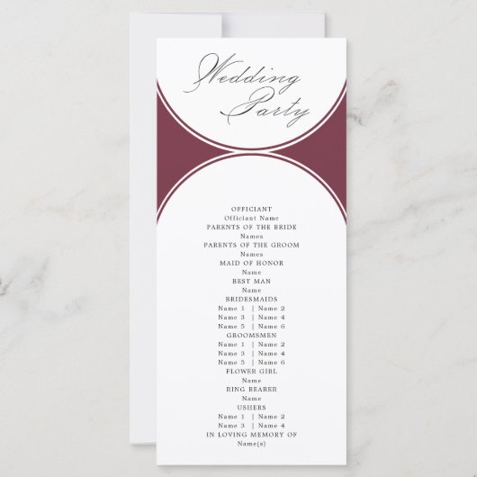 Elegantes Script Burgundy Arch Wedding Programm (Rückseite)