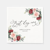 Elegantes Script Burgundy Blush Blumengrün Serviette (Vorderseite)