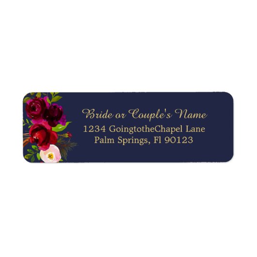 Elegantes Script Burgundy Floral auf Navy Blue (Vorne)