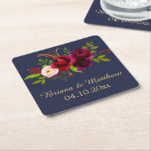 Elegantes Script Burgundy Floral auf Navy Blue Rechteckiger Pappuntersetzer (angewinkelt)
