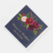 Elegantes Script Burgundy Floral Navy Blue Dinner Serviette (Ecke)