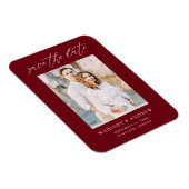 Elegantes Script Burgundy Foto Save the Date Magnet (Rechte Seite)