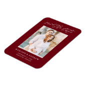Elegantes Script Burgundy Foto Save the Date Magnet (Linke Seite)