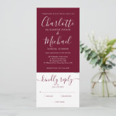 Elegantes Script Burgundy in einer Hochzeit Einladung (Stehend Vorderseite)
