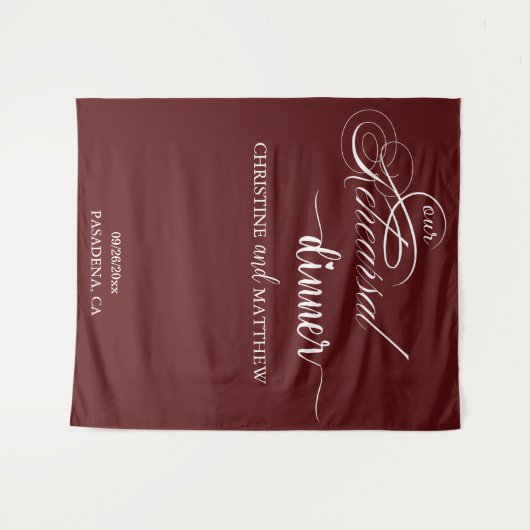 Elegantes Script Burgundy Probe Dinner Hintergrund Wandteppich (Vorderseite (Horizontal))