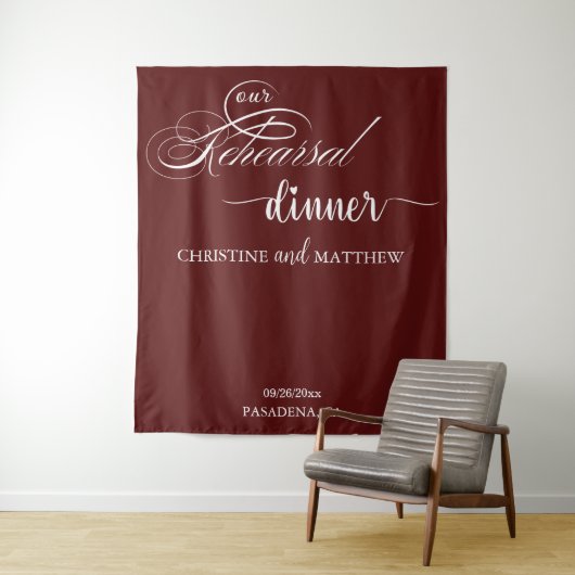 Elegantes Script Burgundy Probe Dinner Hintergrund Wandteppich (Beispiel)