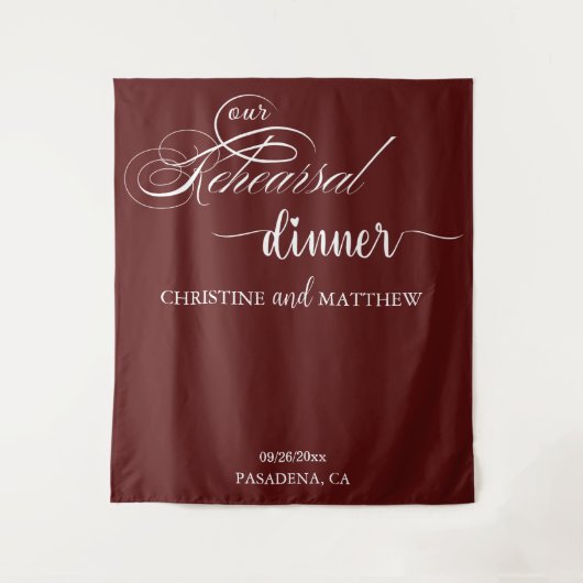 Elegantes Script Burgundy Probe Dinner Hintergrund Wandteppich (Vorderseite)