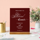 Elegantes Script Burgundy Probe Dinner Willkommen Acrylschild (Hochzeit)