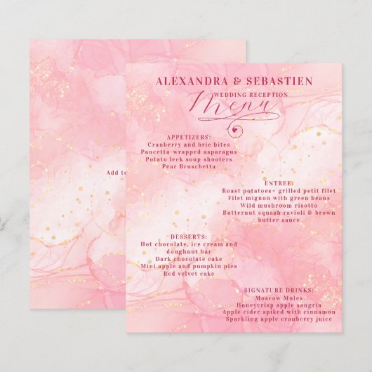 Elegantes Script Burgundy Rose Gold Wedding Menu (Vorne/Hinten)