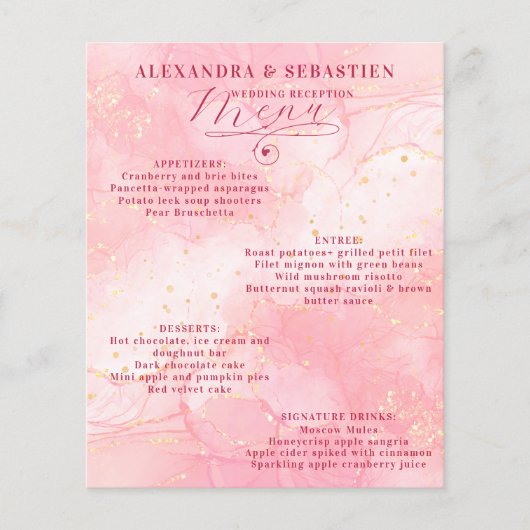 Elegantes Script Burgundy Rose Gold Wedding Menu (Vorderseite)