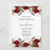 Elegantes Script Burgundy Rote Rose Vintage Weddin Einladung (Vorderseite)