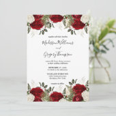 Elegantes Script Burgundy Rote Rose Vintage Weddin Einladung (Stehend Vorderseite)