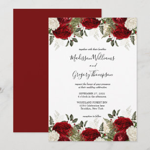 Elegantes Script Burgundy Rote Rose Vintage Weddin Einladung
