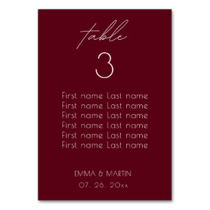 Elegantes Script Burgundy Seating Chart Tischnummer