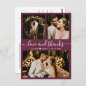 Elegantes Script Burgundy Wedding Danke Postcard Postkarte (Vorne/Hinten)