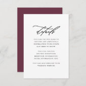 Elegantes Script Burgundy Wedding Guest Details Begleitkarte (Vorne/Hinten)
