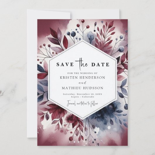 Elegantes Script Burgundy Wedding Save The Date (Vorderseite)
