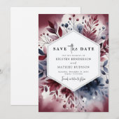 Elegantes Script Burgundy Wedding Save The Date (Vorne/Hinten)