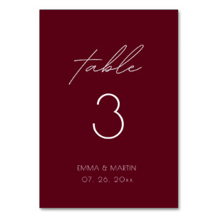 Elegantes Script Burgundy Wedding Tischnummer