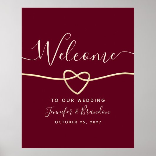 Elegantes Script Burgundy Wedding Willkommen Poster (Vorne)
