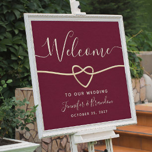 Elegantes Script Burgundy Wedding Willkommen Poster