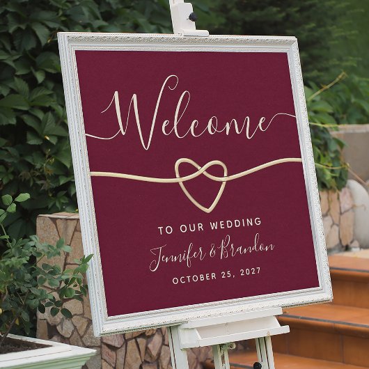 Elegantes Script Burgundy Wedding Willkommen Poster