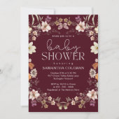 Elegantes Script Burgundy Wildblume Baby Shower Einladung (Vorderseite)