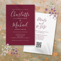 Elegantes Script Burgundy Wine QR Code Hochzeit
