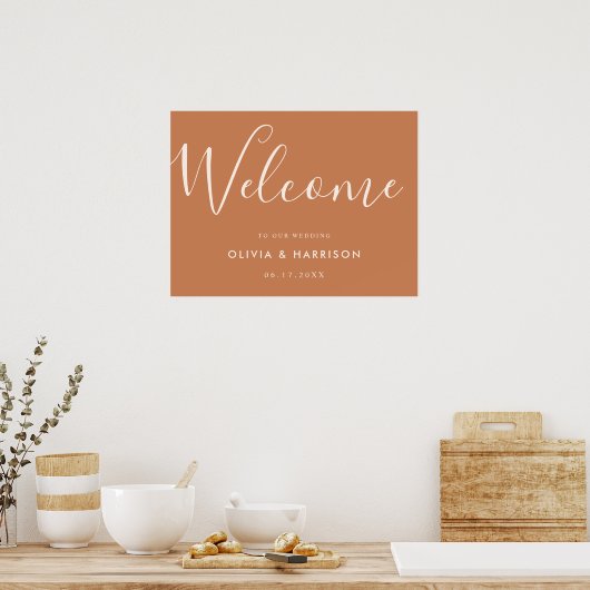 Elegantes Script Burnt Orange Wedding Welcome Sign Poster (Küche)