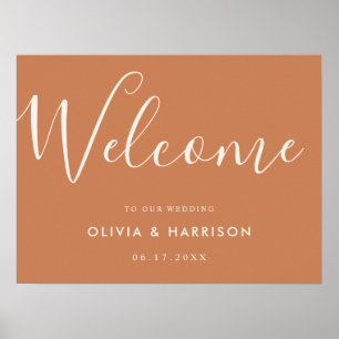 Elegantes Script Burnt Orange Wedding Welcome Sign Poster