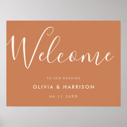 Elegantes Script Burnt Orange Wedding Welcome Sign Poster (Vorne)