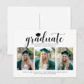 Elegantes Script Calligraphy Abschluss 3 Foto Einladungspostkarte (Vorne/Hinten)