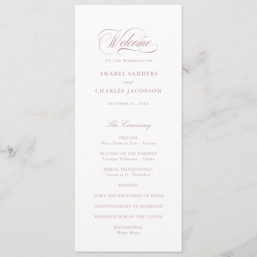 Elegantes Script Calligraphy Blush Wedding Program Programm (Vorderseite)