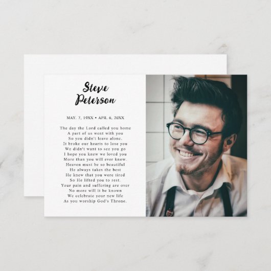 Elegantes Script Calligraphy Foto Beileid Beerdigu Dankeskarte (Vorne/Hinten)