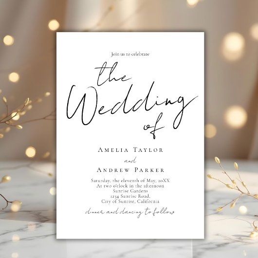 Elegantes Script Calligraphy Foto QR Code Hochzeit Einladung