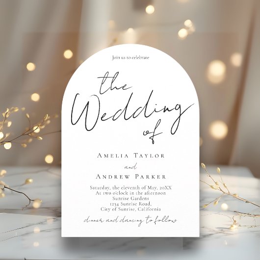 Elegantes Script Calligraphy Foto QR Code Hochzeit Einladung