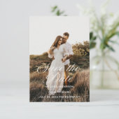 Elegantes Script Calligraphy Foto Save the Date (Stehend Vorderseite)