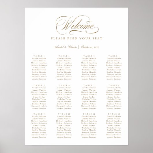 Elegantes Script Calligraphy Minimal Seating Chart Poster (Vorne)