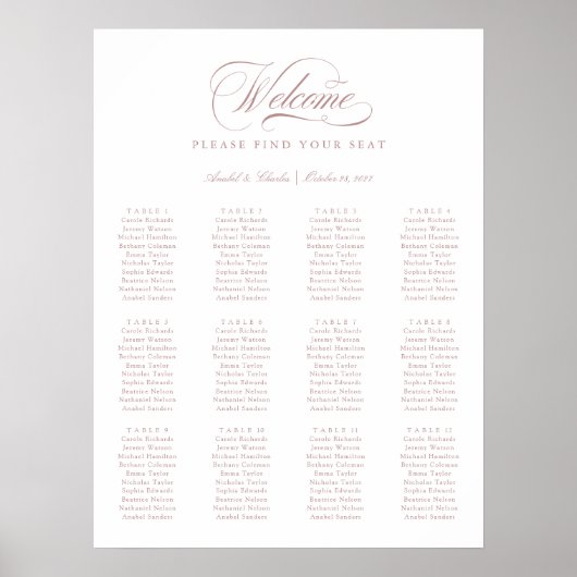 Elegantes Script Calligraphy Minimal Seating Chart Poster (Vorne)