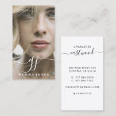 Elegantes Script Calligraphy Monogram Logo & Foto Visitenkarte (Vorne/Hinten)