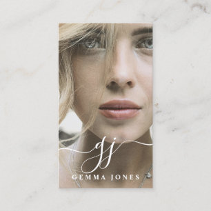 Elegantes Script Calligraphy Monogram Logo & Foto Visitenkarte