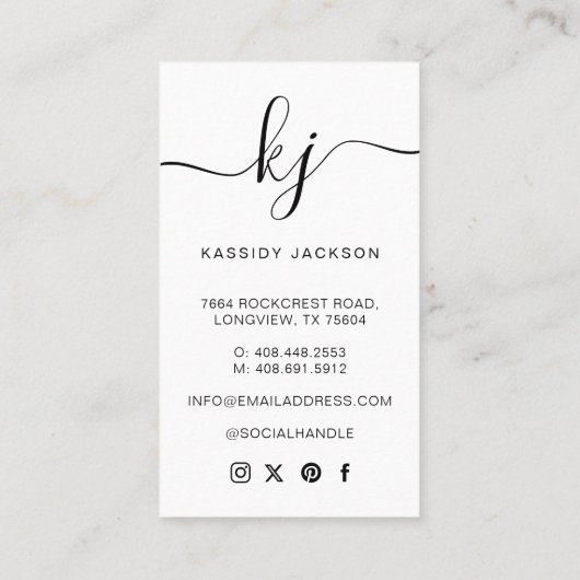 Elegantes Script Calligraphy Monogram Logo & Foto Visitenkarte (Rückseite)