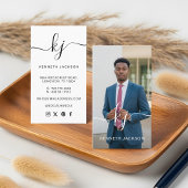 Elegantes Script Calligraphy Monogram Logo & Foto Visitenkarte