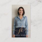 Elegantes Script Calligraphy Monogram Logo-Foto Visitenkarte (Vorderseite)