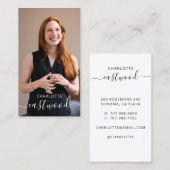 Elegantes Script Calligraphy Monogram Logo & Foto Visitenkarte (Vorne/Hinten)