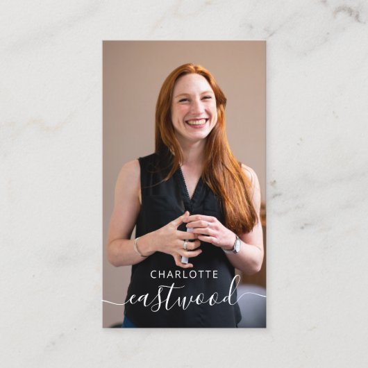 Elegantes Script Calligraphy Monogram Logo & Foto Visitenkarte (Vorderseite)