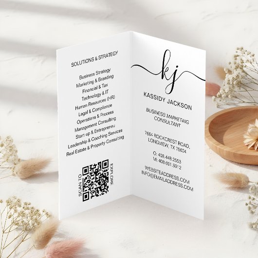 Elegantes Script Calligraphy Monogram Logo & Foto Visitenkarten