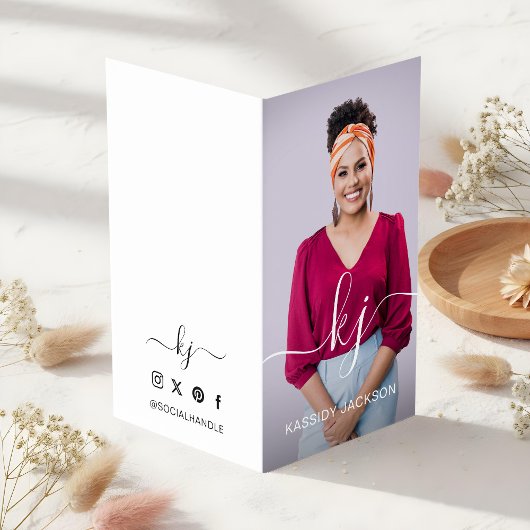 Elegantes Script Calligraphy Monogram Logo & Foto Visitenkarten